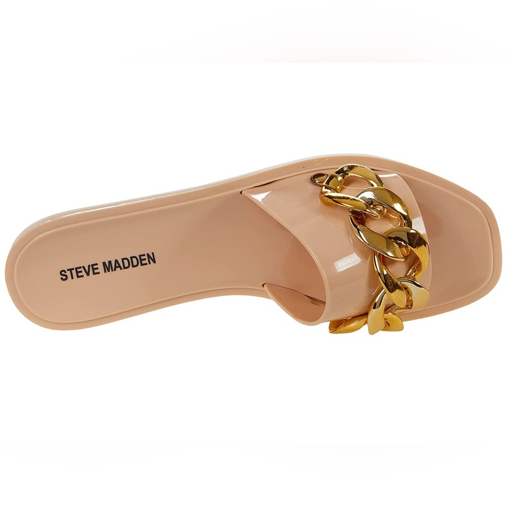 Steve Madden Nude Slide Sandals with Gold Accent
